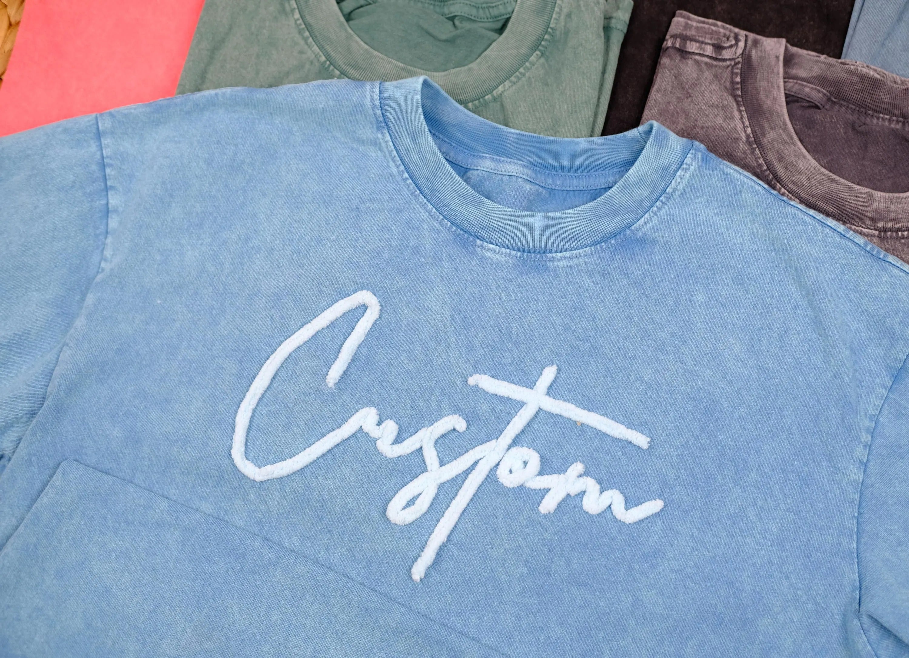 Custom Embroidered Chenelle Yarn T Shirt, Custom Shirt, Personalized Embroidered T-Shirts, Vintage Top Embroidered T shirt Custom Embroidered Chenelle Yarn T Shirt, Custom Shirt, Personalized Embroidered T-Shirts, Vintage Top Embroidered T shirt